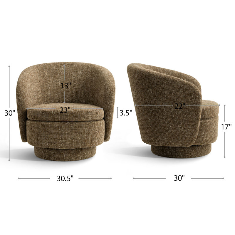 360-degree Tweed Swivel Barrel Accent Chair, Dark Brown