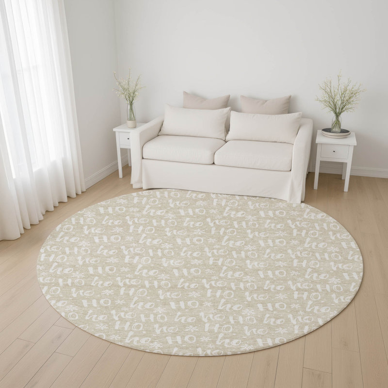 Premium Machine Washable Dockside AMF1814 HoHoHo Snowy Christmas Rug, Round 8'