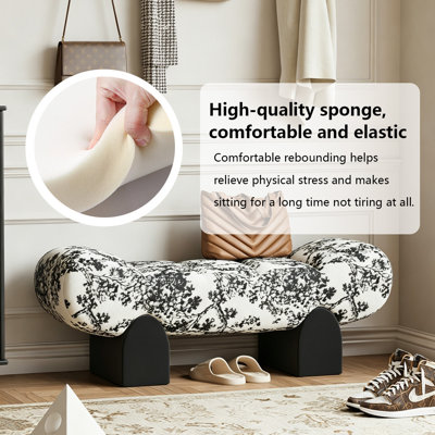 Black And White Mid‑century modern knitted bench for bed end /shoe changing stool