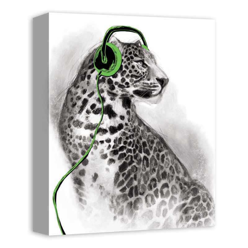Art sur toile avec casque Leopard, H 14 po x l 11 po x P 1,25 po, Vert