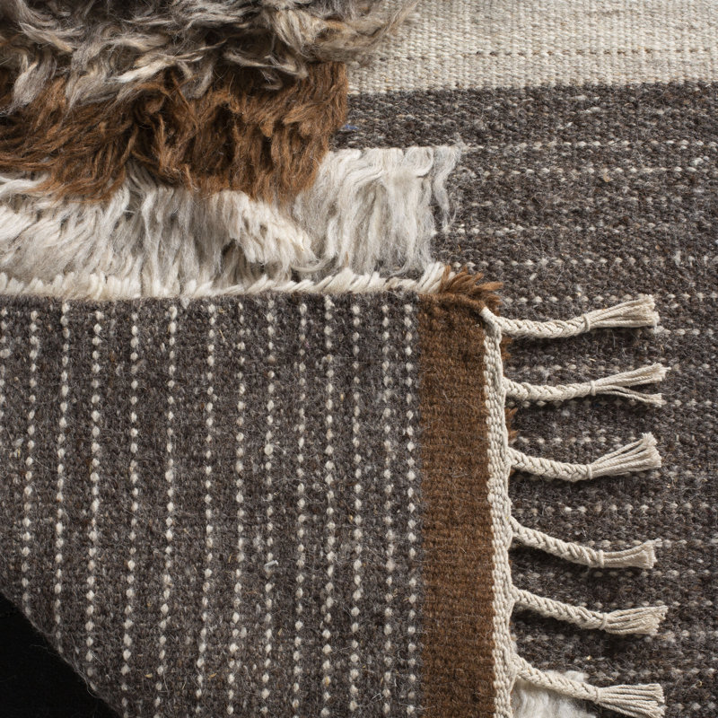 Alimatou Hand Knotted Wool/Cotton Abstract Rug in Gray/Brown, Rectangle 11' x 15'