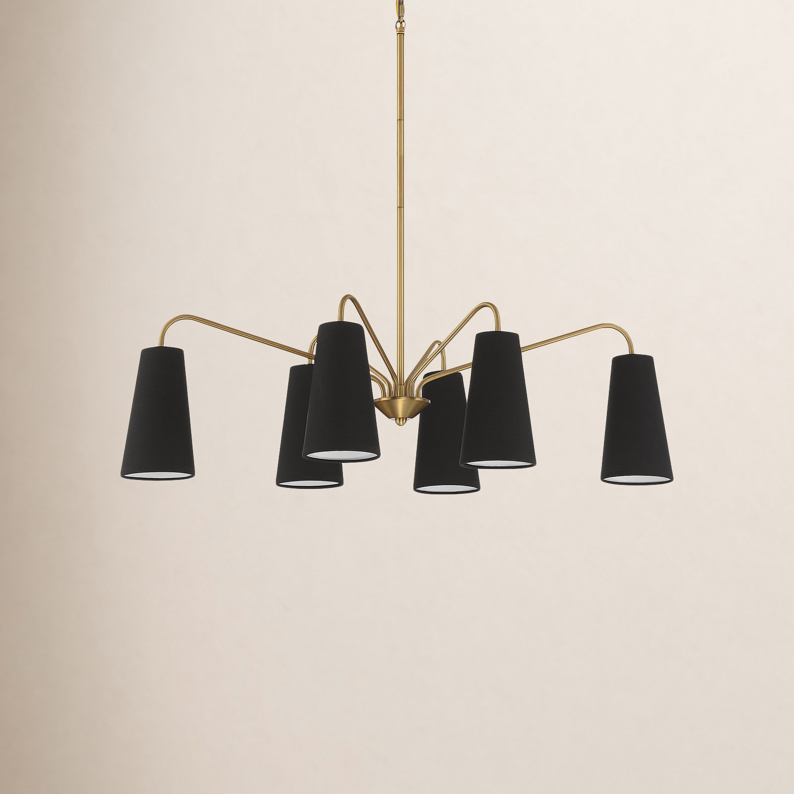 6 Light Dimmable Pendant, Brass, Black