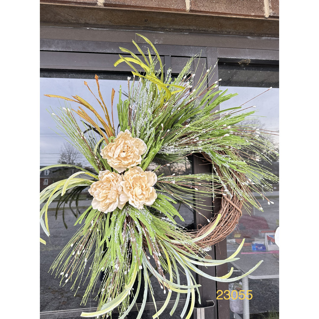 28" Winter Christmas Berry Peony Front Door Wreath The Holiday Aisle® Wreath 