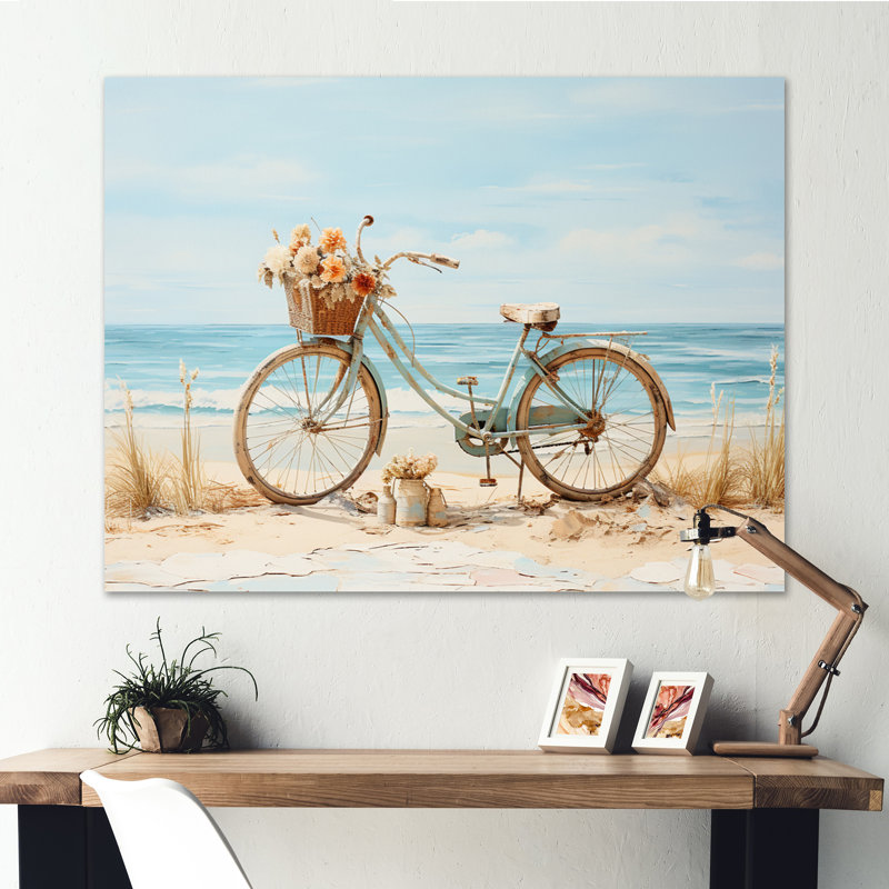 «Bicycle Tranquil Pedaling By The Beach V», reproduction sur toile, H 34 po x l 44 po x P 1,5 po, Toile tendue