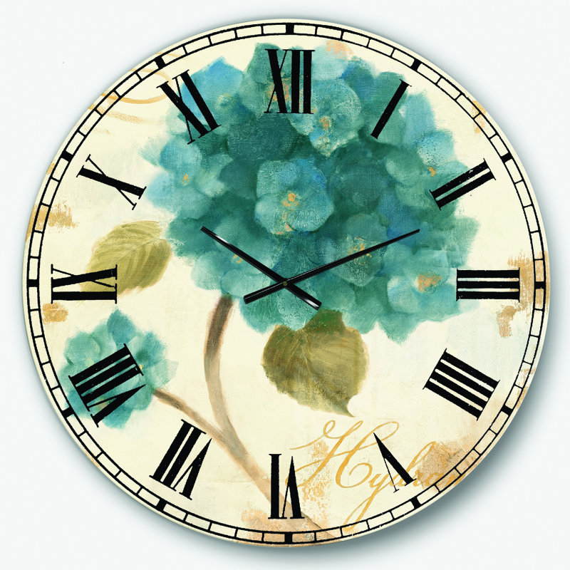 Horloge murale Abondant Hydrangea Flower II - Farmhouse, Bleu, Petit