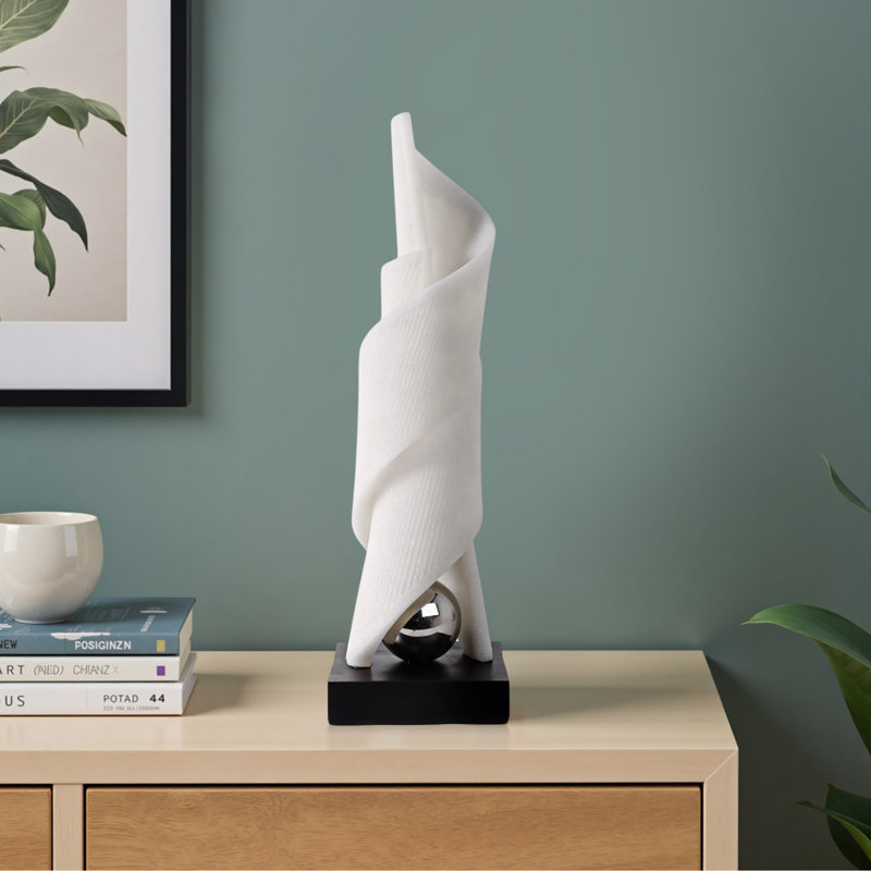 Sculpture en polyrésine, motif torsadé moderne pour le bureau à domicile - 21 po - blanc