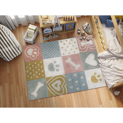 Area Rug for Kids Bedroom Cute Animal Puppy Love Modern Decor Nursery Playroom Carpet Mat