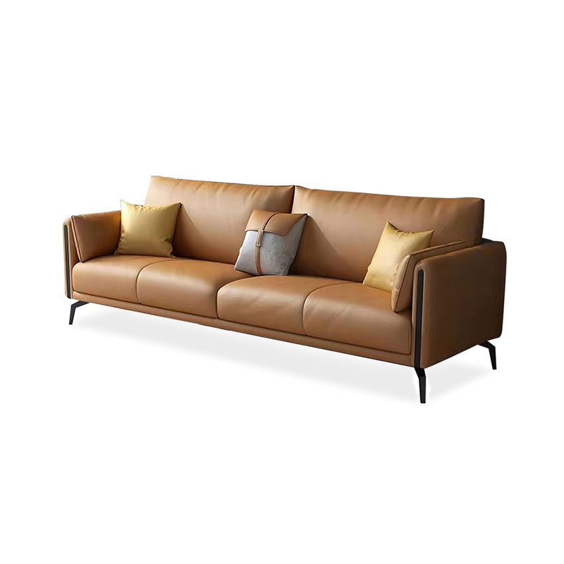 Causeuse coussin orange en cuir véritable, H 33,86 po x l 86,61 po x P 35,43 po, Orange