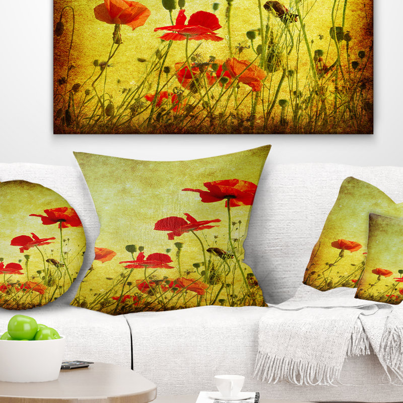 Coussin décoratif floral à motif floral sur grunge, 16 po x 1 po, Coussin décoratif