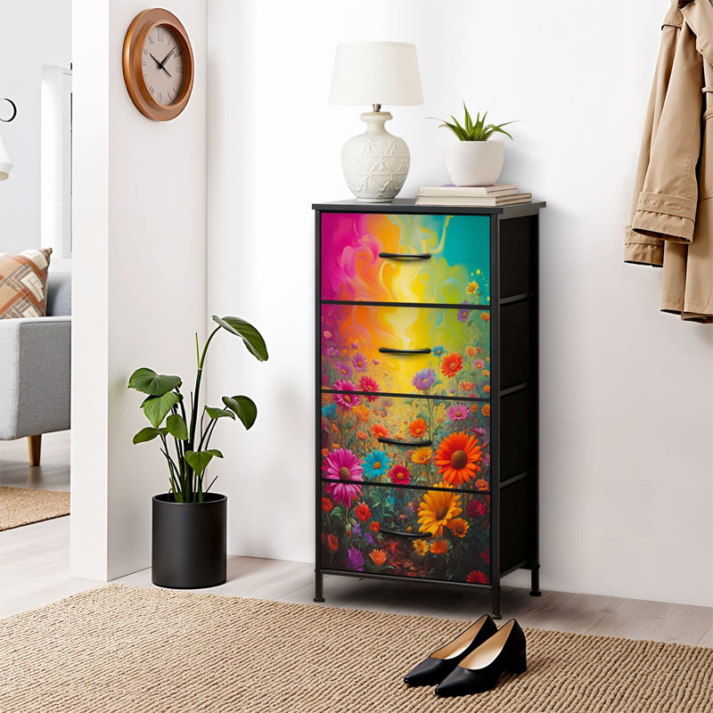 4 Drawer Dresser for Bedroom, Narrow Chest of Drawers, Wooden Top and Study Iron Frame 18"x37.5"-(WxH)