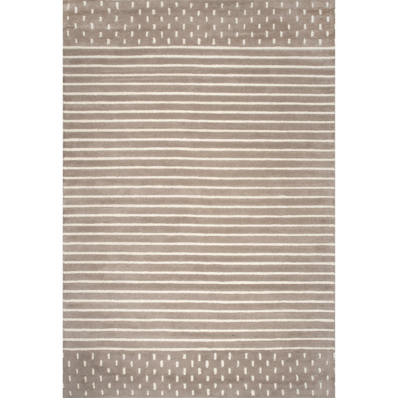 Xzayden Striped Wool Beige Area Rug, Rectangle 6' x 9'