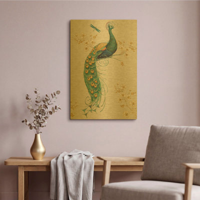 'Ornate Peacock IXA' By Daphne Brissonnet Gold Metal Wall Art, 16" x 24"