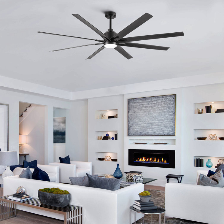 72'' Indoor Smart Black Ceiling Fan With Led Light And App Remote Control