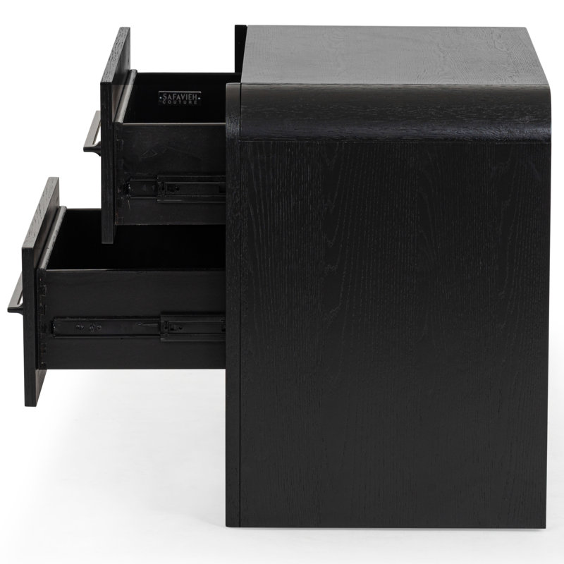 Katrina Wood 2 Drawer Nightstand, Black