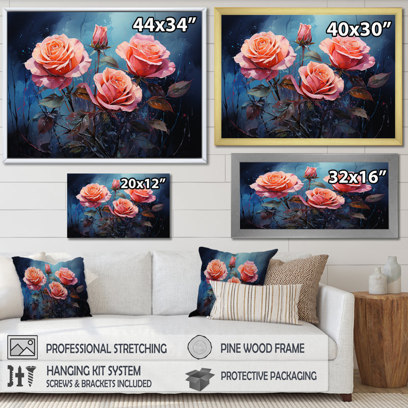 Minimalisme roses roses rêve IV, Cadre simple noir, H 16 po x l 32 po x P 1 po