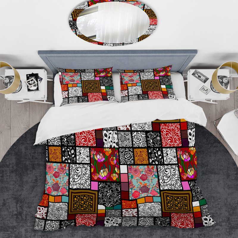 Multicolore méga patchwork - ensemble de housse de couette abstrait - microfibre de polyester