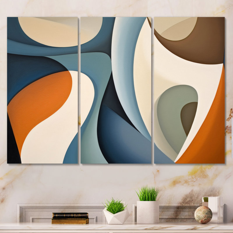 Blue Orange Symmetric Visions - 3 pièces, reproduction sur toile tendue, H 32 po x l 48 po x P 1 po