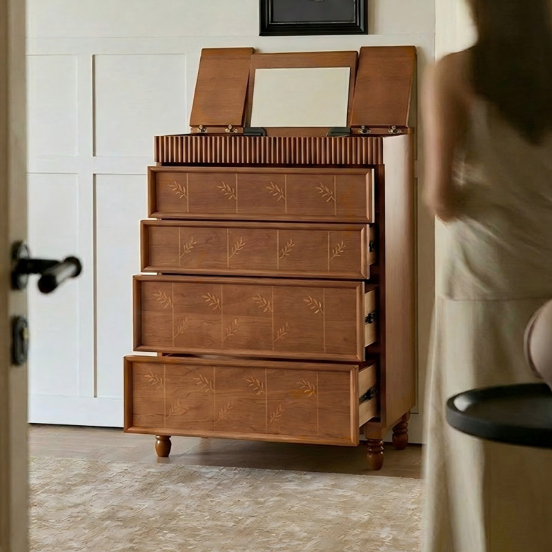 Commode 26 tiroirs 26,38 "en bois de frêne massif naturel avec miroir intégré