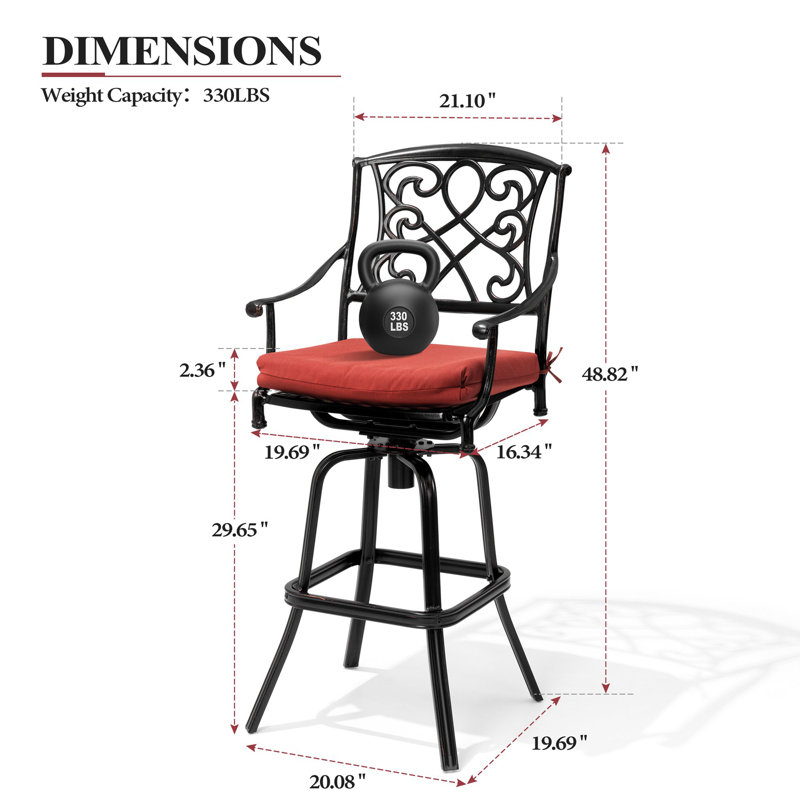Tabouret de bar pivotant en aluminium 29,65 po avec coussin Sunbrella® Kenya, Rouge