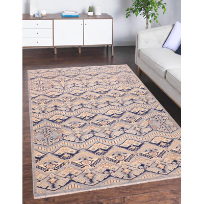 Tapis unique bleu / beige 6 pi 2 po x 9 pi 5 po Baccio