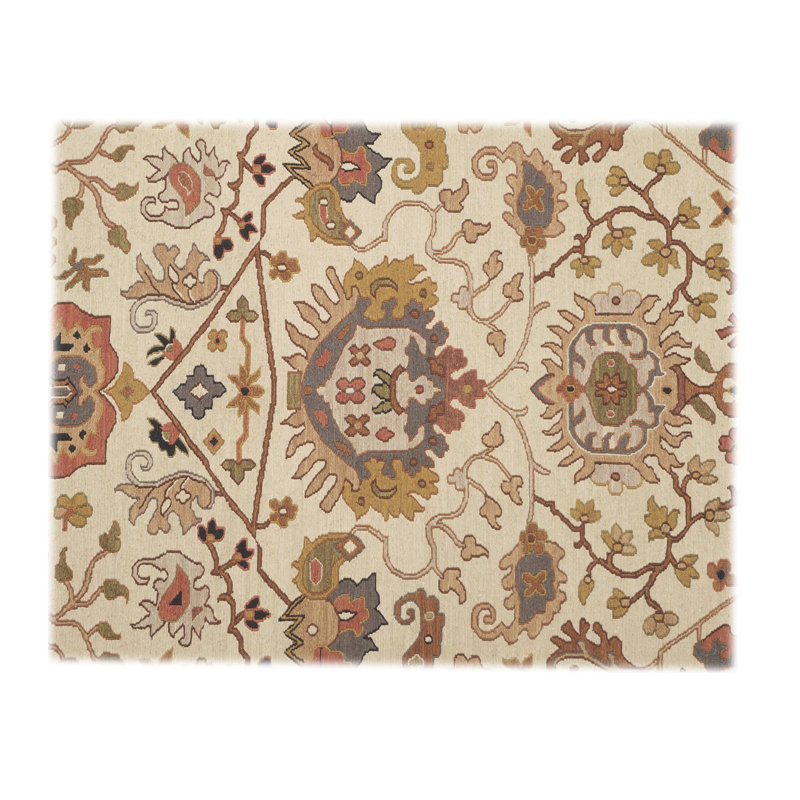 Wool Oriental Area Rug in Ivory/Rose