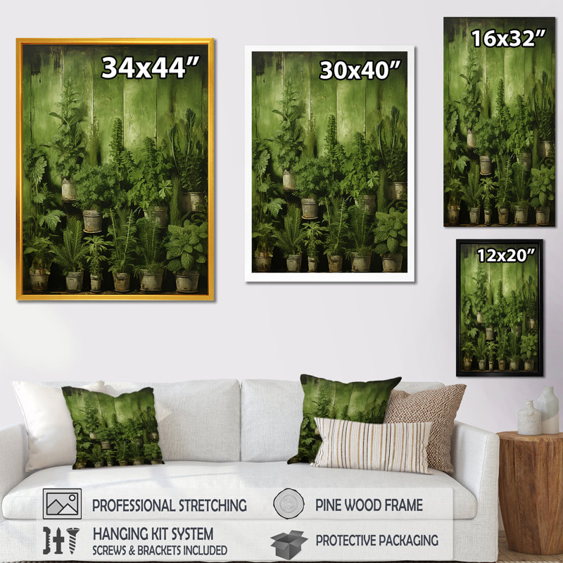 Herbs Rosemary Pottery 1 - Floral Herbs Wall Art, Gold Floater Framed, 32" H x 24" W x 1" D
