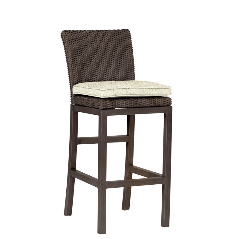 Rustic 30.5" Patio Bar Stool with Cushion, Dove Sunbrella® Linen, Welt, Slate Gray