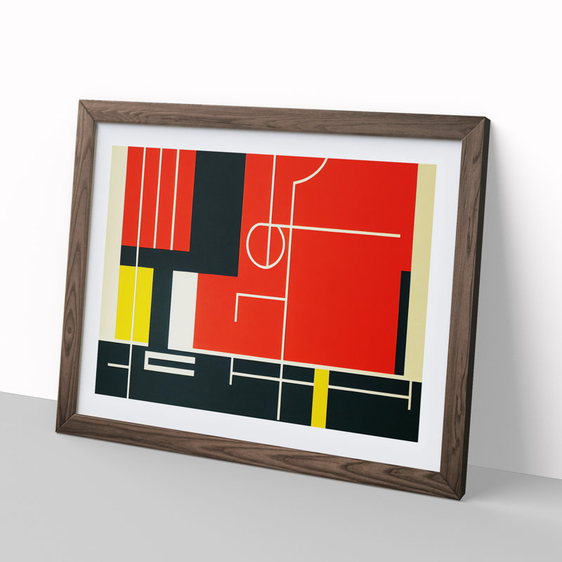 Bauhaus Art Abstract - Single Picture Frame Print, 34cm H x 46cm W x 2cm D, Walnut