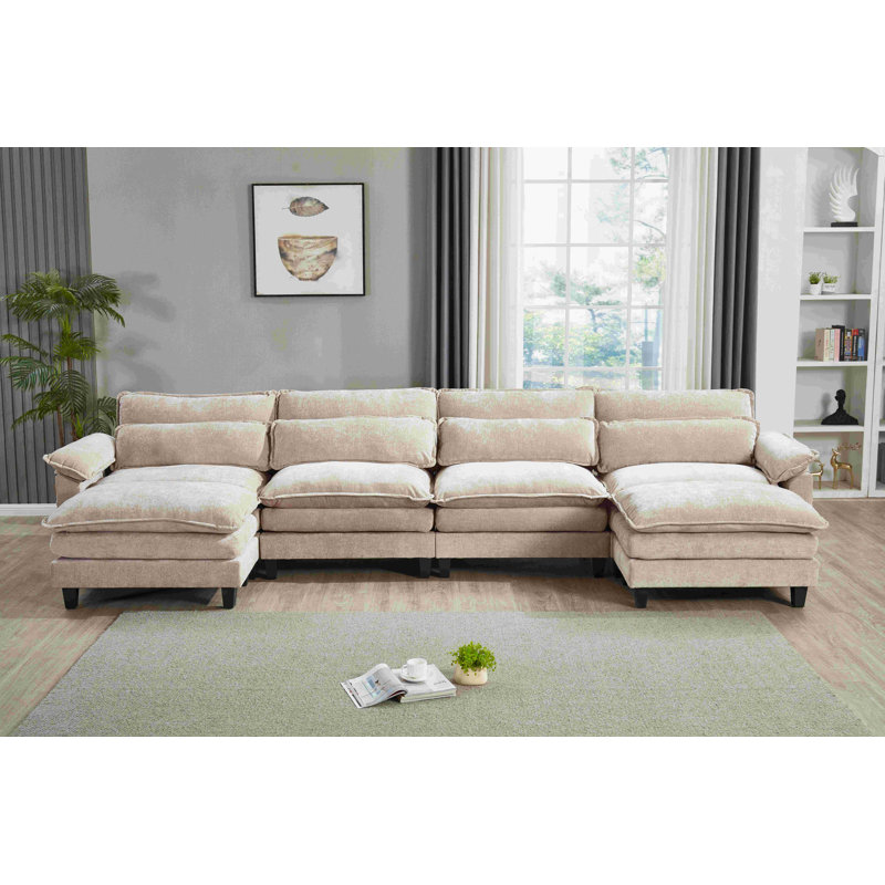 Luqi 4 Seater Modular Sectional Sofa Large U Shaped With 2 Ottoman, Light Camel