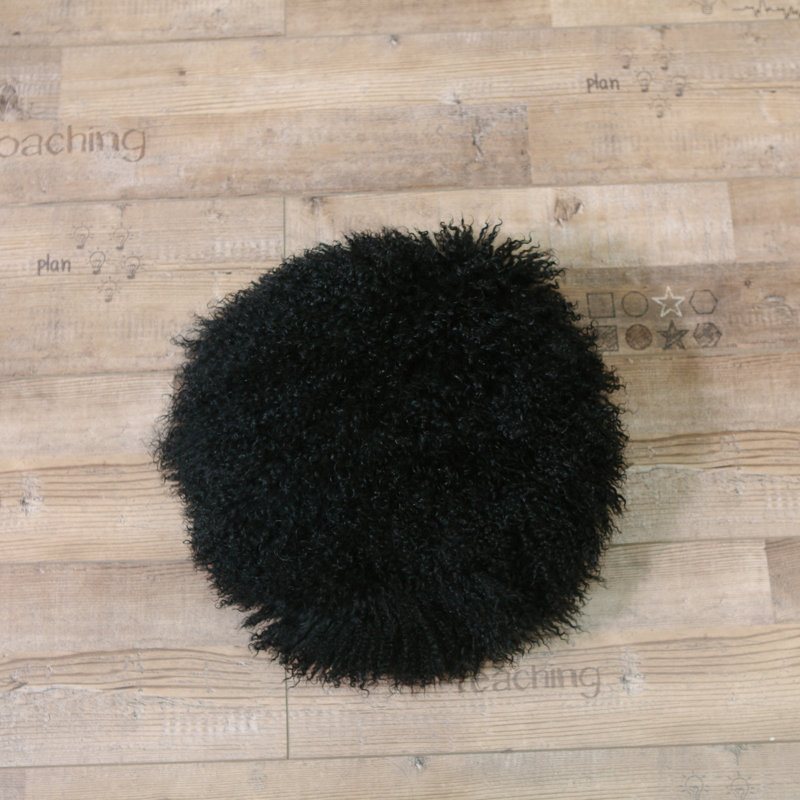 Mongolian Round Pillow Cover & Insert, Black, No Fill