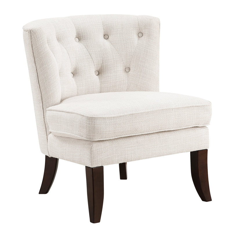 Modern Beige Accent Chair With Button Design, Solid Wood Base Classic Tufting, Leg Construction, Beige