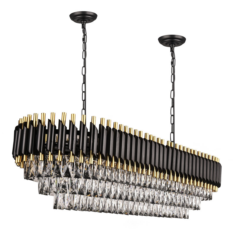 Lustre à niveaux à 18 lumières Ibrahima, Gold/Black, 14'' H X 47'' W X 14'' D
