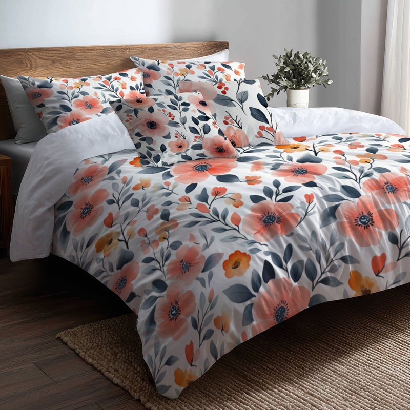 Ensemble de literie 5 pièces Garden - Ensemble de housse de couette et coussin décoratif Nature