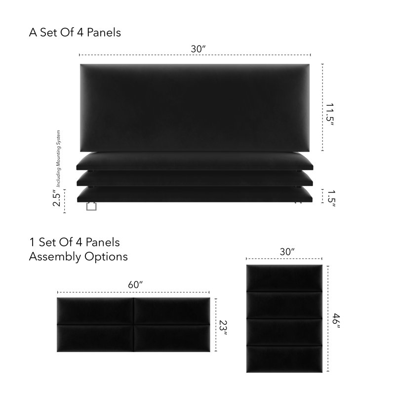 Upholstered Headboard, Small, Velvet Black