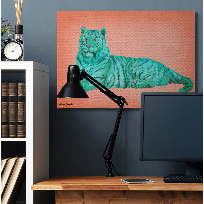 « cyan rose tiger design » par karen dreyfus-impression sur image, H 36 po x l 48 po x P 1,5 po, Toile tendue