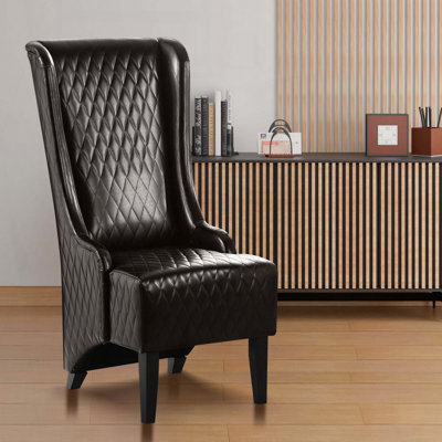 Fauteuil d'appoint à dossier haut en similicuir - dossier à oreilles - pieds en bouleau