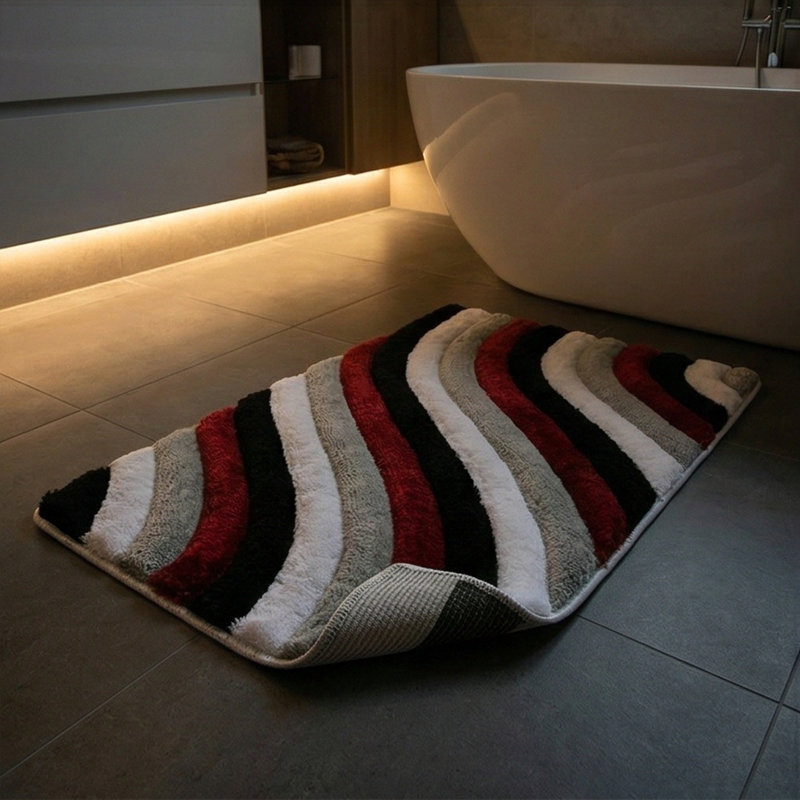 Tapis pour salle de bain Alacam, l 23,6 po x L 39,4 po, Rouge / Noir / Gris