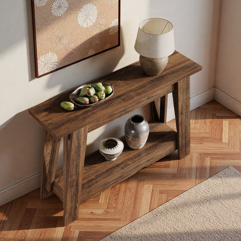 Petite console 41,3 "pour vestibule, table de ferme en bois, Brun
