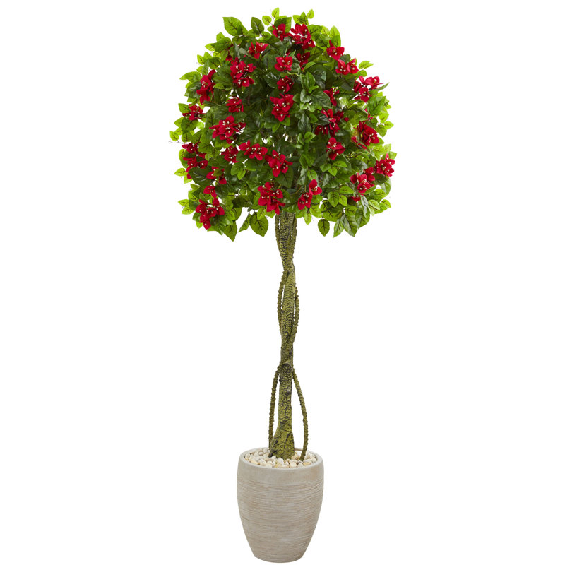 66'' Faux Flowering Topiary in Ceramic Planter