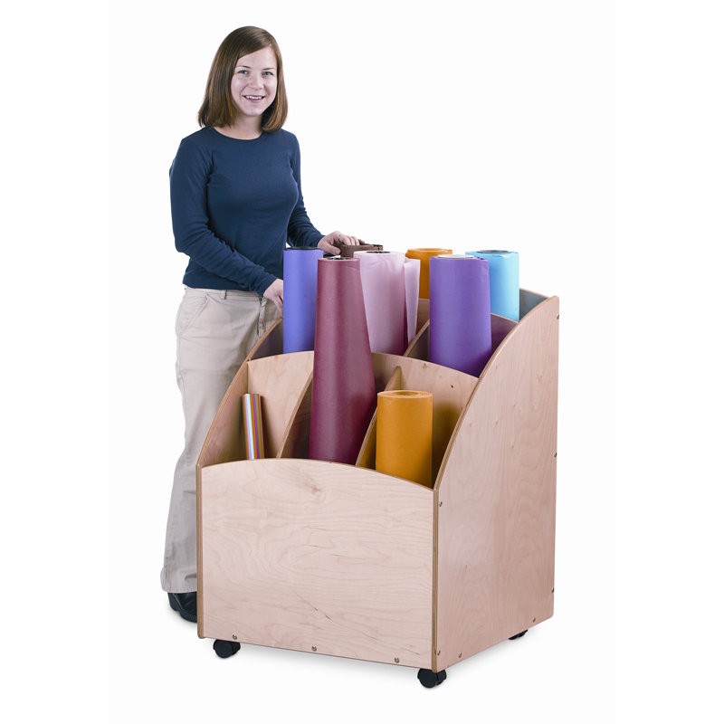 Natural Wood Mobile Paper Storage Bin for Kids