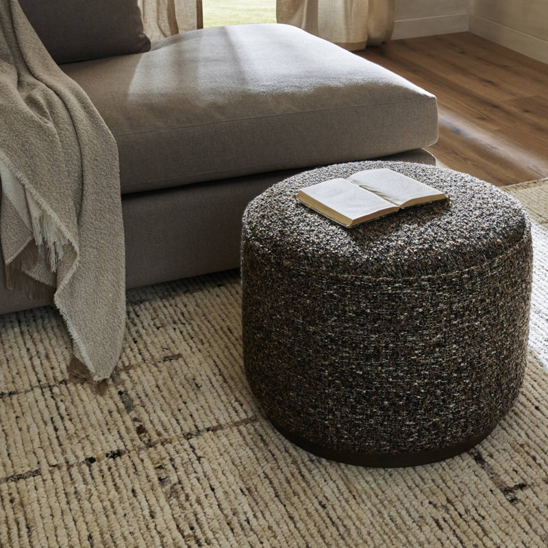Sinclair Round Ottoman, Black Hair On Hide Genuine Leather