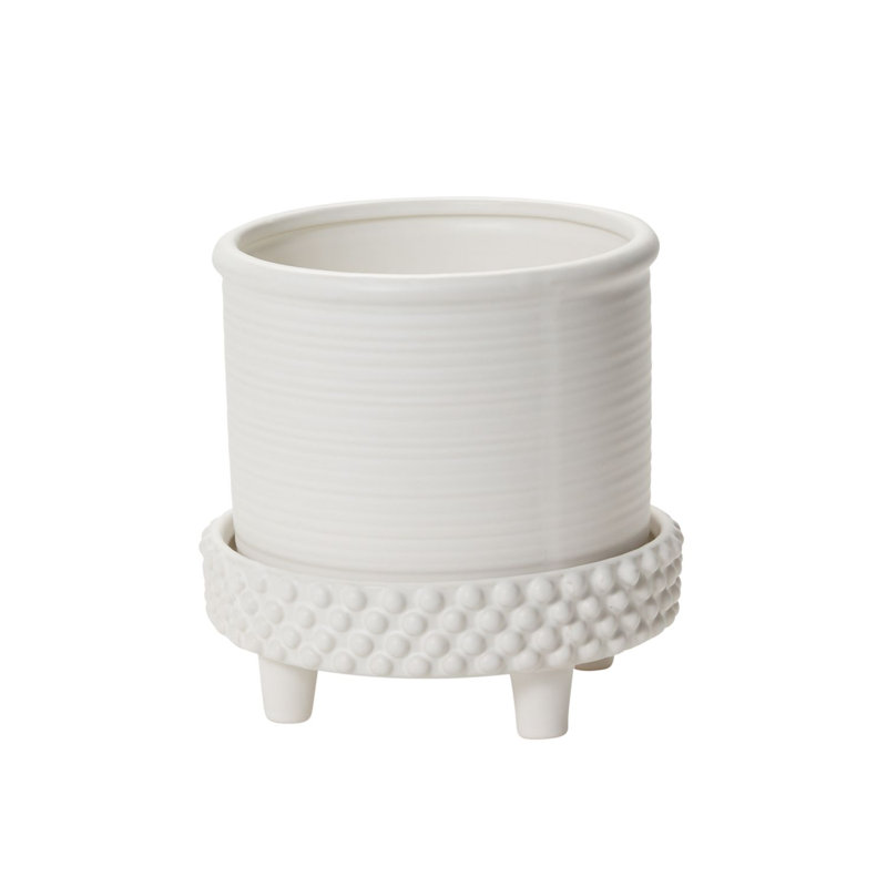 Hendrikka Handmade Ceramic Pot Planter, White, 7.75" H x 8" W x 8" D
