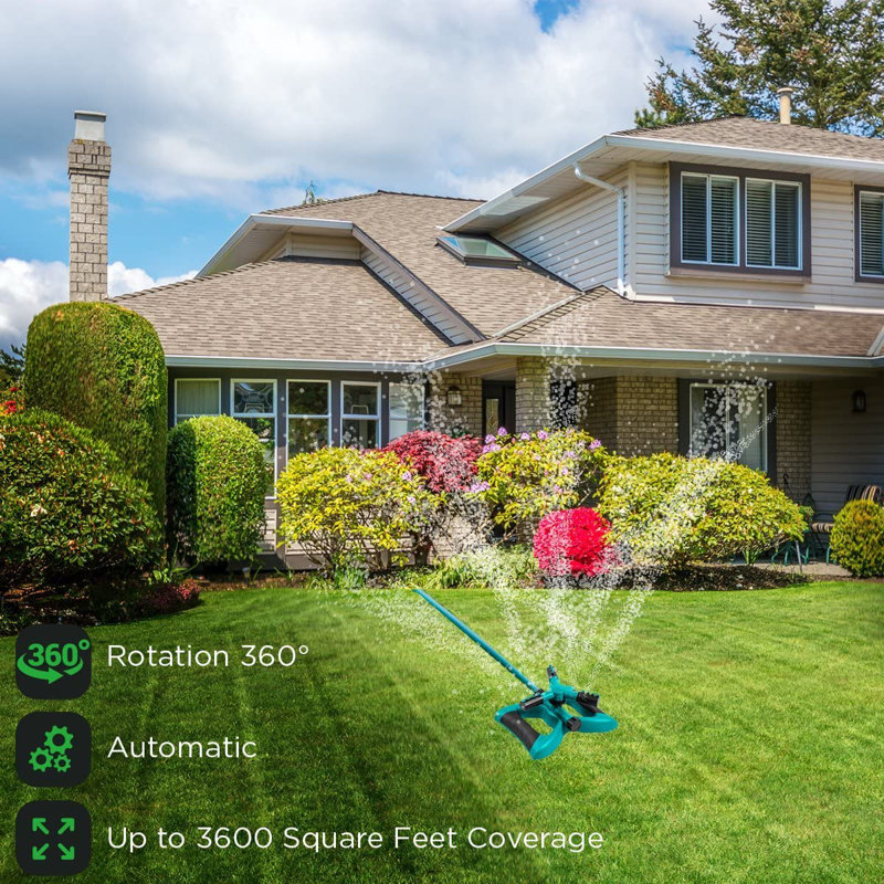 GrowGreenBrands Rotating Lawn Sprinkler for Yard & Garden, Heavy-Duty ABS Plastic Water Sprinkler, Large Area Coverage with Adjustable Spray, Green