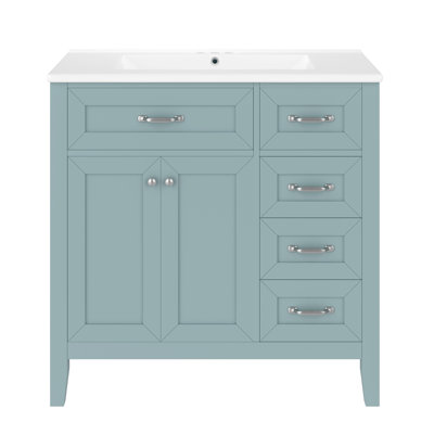 36" Bathroom Vanity Cabient With Ceramic Sink Top And Drawers