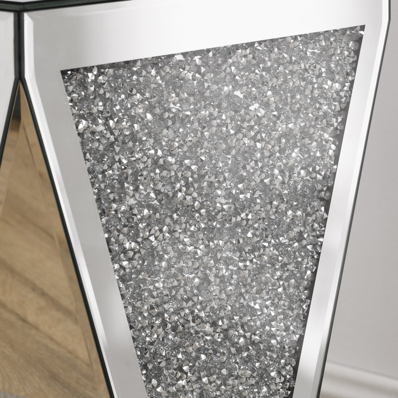 Inverted Triangular Mirror Square Table, Crystal Diamond Inlaid Coffee Table Glass Side Table