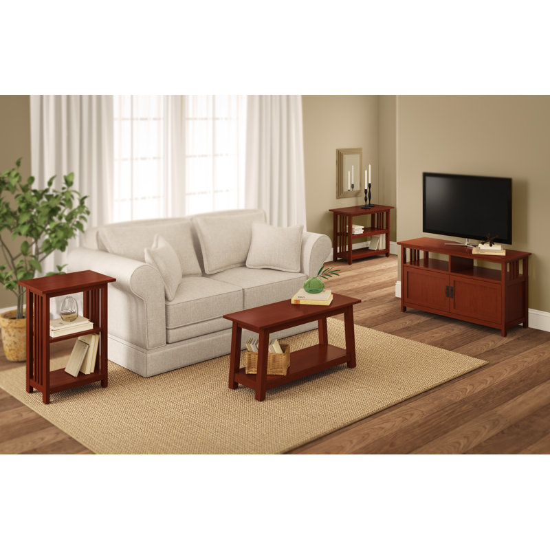 Kingsland 19" Wide Wooden Traditional Design Rectangular End Table With 2 Shelves, Cherry