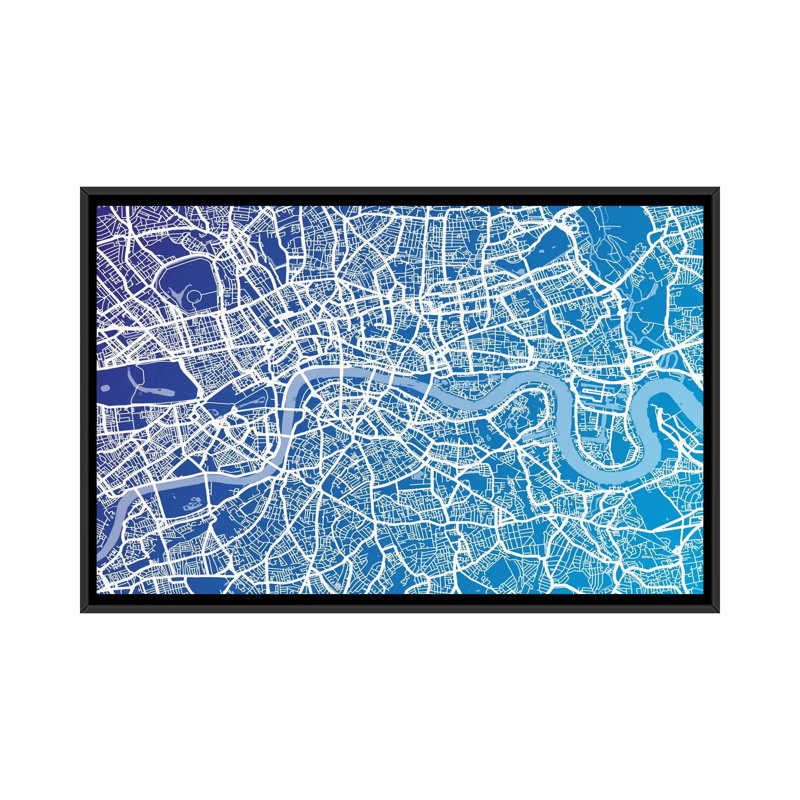 « london street map (blue ii) » par michael tompsett, impression sur toile, H 40 po x l 60 po x P 1,5 po, Pas de tapis