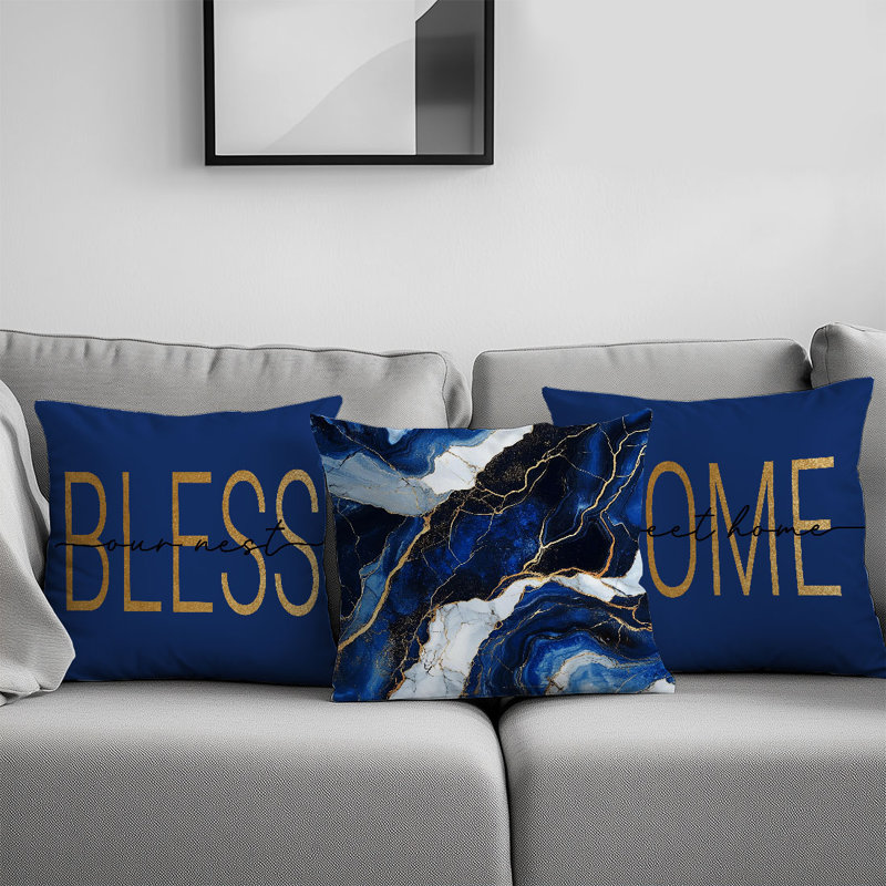 4 housses de coussin décoratives en marbre bleu