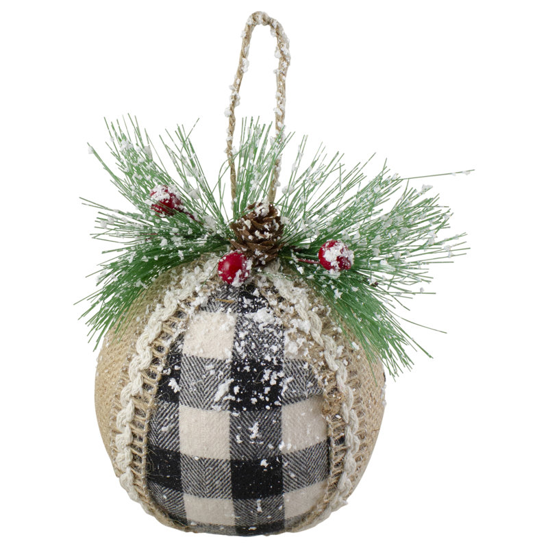 Ornements de boules de Noël écossais avec toile de jute 6 po (152 mm), Blanc / noir