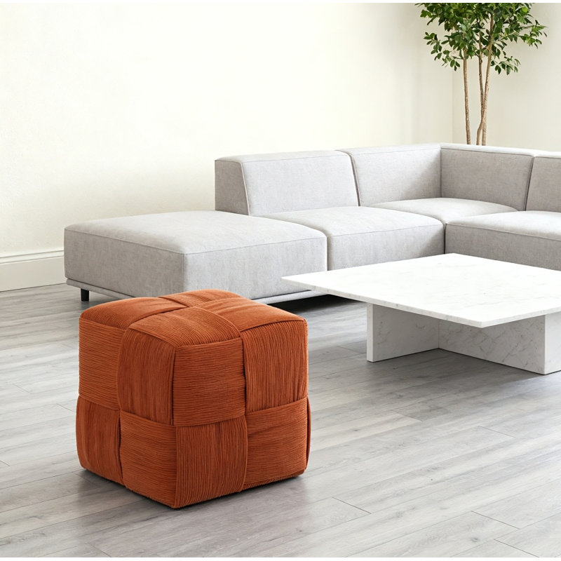 Square Corduroy Woven Ottoman Foot Rest 16 Inches - Wool Cotton Blend Soft Cushioned Stool for Home Decor Extra Seating